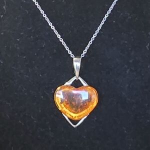 Silver Baltec Amber Heart Pendant Necklace